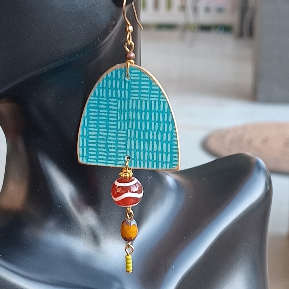 Large Square with Circle Artisan Paper Earrings